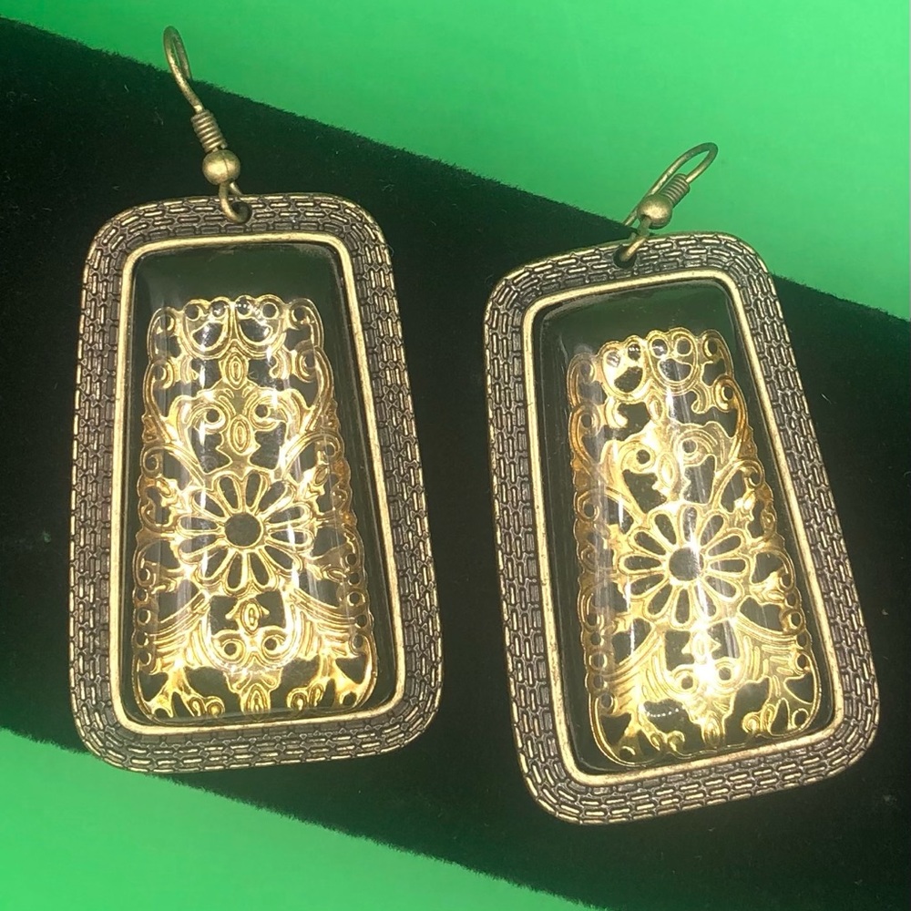 Rare Indonesia Rectangular Dangle Earrings - image 1